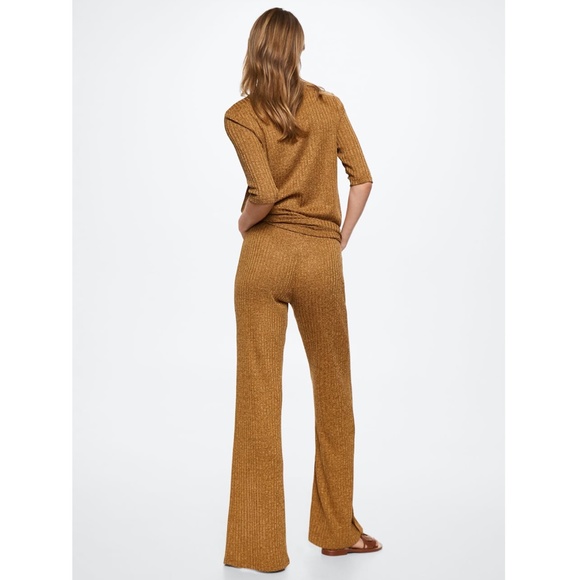 Mango Ribbed Side Slit Trousers Mustard NEW Margot Size M - Picture 3 of 6